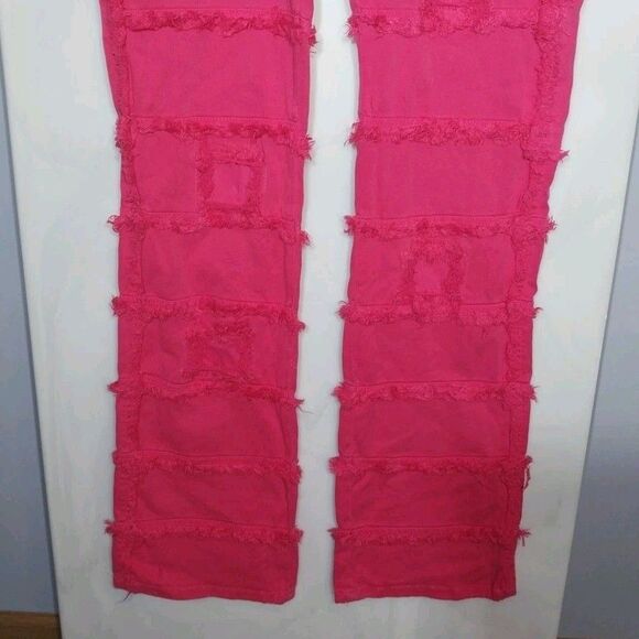 AHP Men's Jeans Sz 36x36 Pink Stacked Distressed Frayed Hip Hop Punk Streetwear - Picture 2 of 14